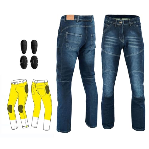 REXTEK Herren-Motorradjeans aus Denim und Aramidfaserfutter. CE-geprüfte Jeans-Hüft- und Knieprotektoren, abnehmbar. Abriebfeste Jeans (DE/NL/SE/PL, Bundweite & Schrittlänge, 28, 30, Blau) von REXTEK