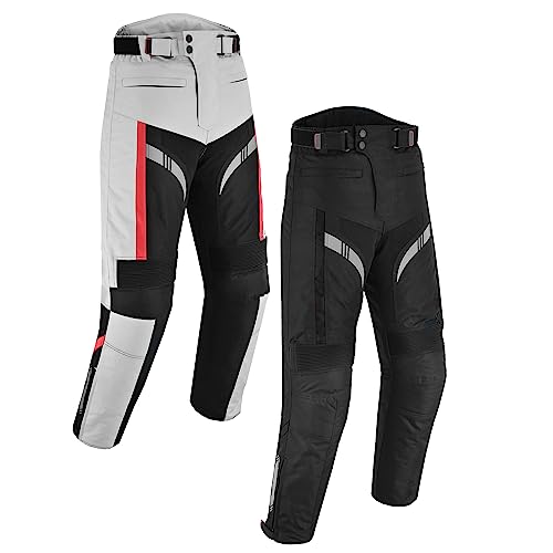 REXTEK Motorradhose, wasserdicht, abnehmbar, Cordura-Textilhose, Lange, gepanzerte Hose für Herren (as3, Waist_Inseam, Numeric_34, Numeric_32, Silber) von REXTEK