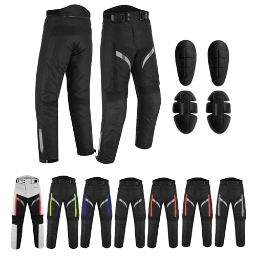 REXTEK Motorradhose Motorradhose wasserdicht abnehmbar Cordura-Textil große Taschenhose Lange Hose gepanzert für Herren Damen Jungen (as3, Waist_Inseam, Numeric_30, Numeric_32, Schwarz) von REXTEK