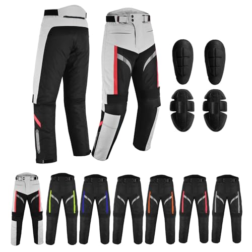 REXTEK Motorradhose Motorradhose wasserdicht abnehmbar Cordura-Textil große Taschenhose Lange Hose gepanzert für Herren Damen Jungen (as3, Waist_Inseam, Numeric_30, Numeric_32, Silber) von REXTEK