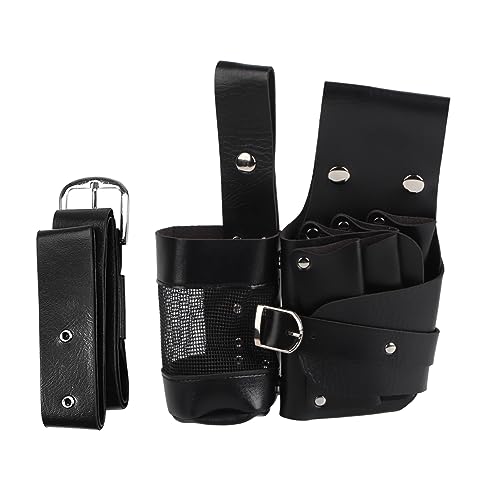 Hairdressing Waist Pack | Adjustable Belt with 10 Holes for Scissors/Combs/Hairpins | PU Leather Salon Tool Bag for Barbers & Stylists | Detachable Design, Black/Brown (Black) von REXVTNS