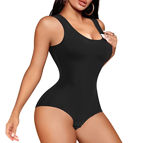 REYEOGO Kompressionsbody Shapewear Figurformender Body Shaper für Frauen Bauchkontrolle Turnanzug U-Ausschnitt Tank Top Overall Weste, schwarz, X-Large von REYEOGO