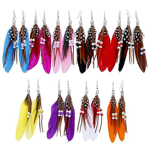 10 Paar Böhmische Feder Ohrringe, Damen Bohemian Fransen Set, Ethnische Lange Bunte Mädchen Fringe für Weihnachten Valentinstag Muttertag Geburtstag Geschenk von REYOK