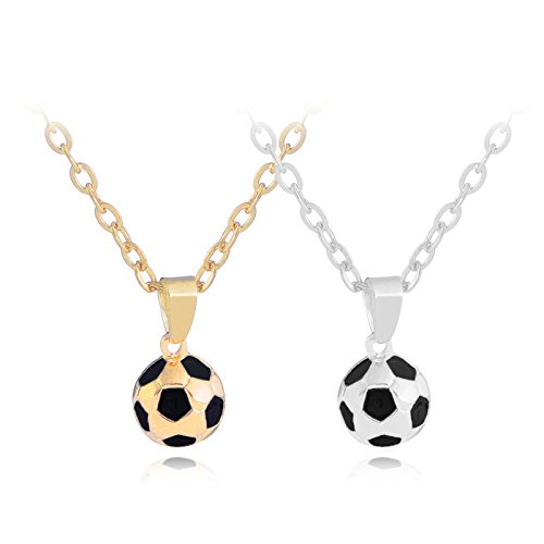 REYOK 2 Stück Personalisiert Fußball Anhänger Halskette 3D Legierung Charm Geschenke für Mädchen Jungen Kinder Unisex Schmuck mit Kette Geburtstag Geschenk Damen Herren Gravur trendig von REYOK