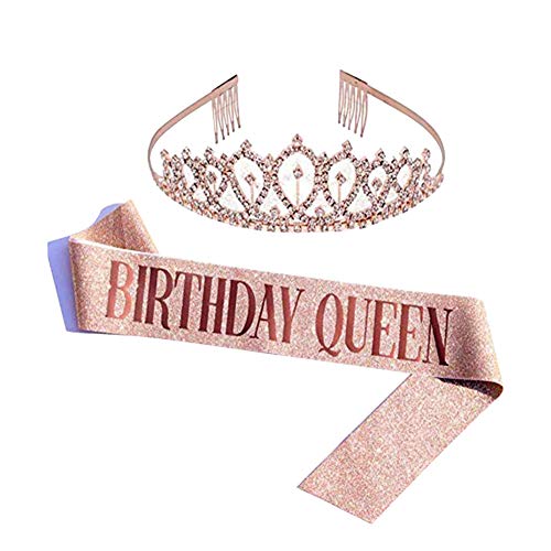 REYOK Crown Tiara Kristallkrone mit Birthday Girl Geburtstags Schärpe für Bridal Crow Prinzessin Birthday Crown Prinzessin Kronen Haar-Zusätze (Kamm Stil) von REYOK