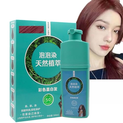 500ML Brimless Shampoo,2023 Upgrade Brimless Herbal Shampoo,Plant Bubble Hair Dye Shampoo for Women Men (Claret) von REYROB