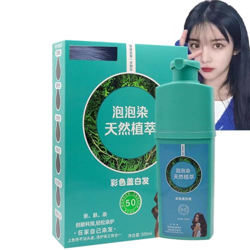 500ML Brimless Shampoo,2023 Upgrade Brimless Herbal Shampoo,Plant Bubble Hair Dye Shampoo for Women Men (dark blue) von REYROB