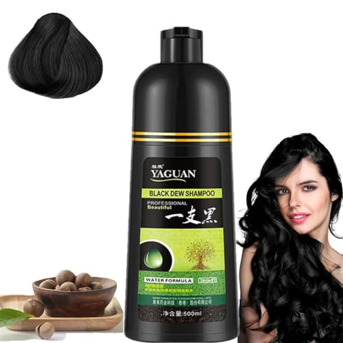 Yaguan Black Dew Shampoo, Yaguan Black/Brown Hair Dye Shampoo, Herbal Hair Coloring Shampoo in 10 Minutes for Men Women-500ML (Black) von REYROB