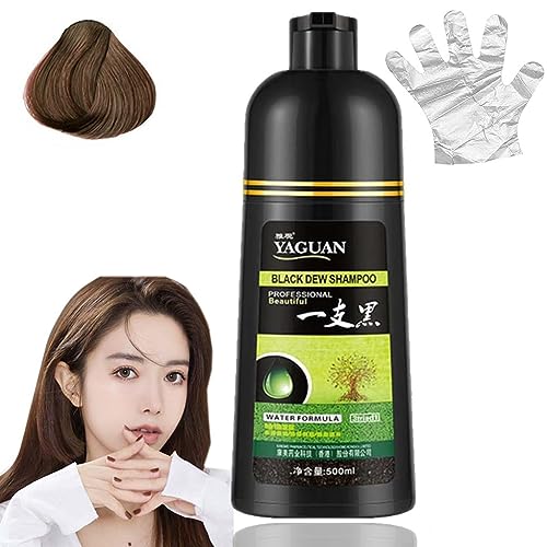 Yaguan Herbal Shampoo| 500ML Yaguan Black Dew Shampoo|Yaguan Brown Dew Shampoo| Black Hair Dye Shampoo 3 in 1 for Women Men (Brown) von REYROB