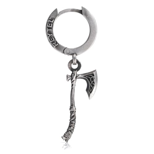 REYTEL Handgefertigt Ohrringe Silber 925 Hängende PERUNS AXE – Kleine Creolen Wikinger Ohrring für Herren Damen – Höhe 4,3CM – Edle Creolen mit Anhänger – Schmuck Geschenk für Männer & Frauen von REYTEL