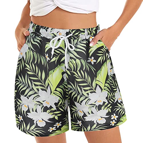 REYYOISKA Damen Badeshorts 3D Grafik Kurze Badehose Schnell Trocknendes Casual Sommerliche Swimshorts Strandhose mit Kordelzug und Taschen Freizeit Jogginghose Yogahose (Grün-14, XL) von REYYOISKA