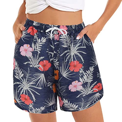 REYYOISKA Damen Badeshorts 3D Grafik Kurze Badehose Schnell Trocknendes Casual Sommerliche Swimshorts Strandhose mit Kordelzug und Taschen Freizeit Jogginghose Yogahose (i-Marine, XL) von REYYOISKA