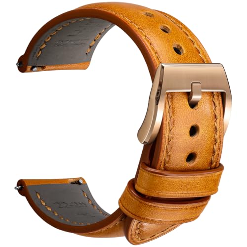 REZERO Leder Uhrenarmbänder, Handgefertigte Armbänder mit Schnellverschluss, Luxuriöse Armbänder aus Vollnarbigem, Pflanzlich Gegerbtem Leder, Ersatzarmbänder für Herren 19/20/21/22/24mm von REZERO