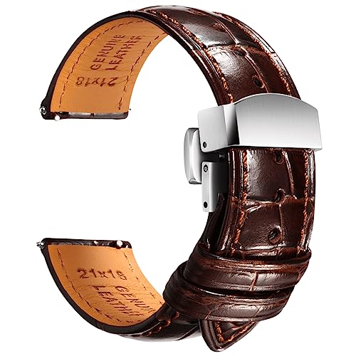 REZERO Leder-Uhrenarmbänder für Herren, Krokodilprägung Uhrenarmbänder mit Schnellverschluss, Ersatz Armband aus Echtem Leder für Uhren 19mm 20mm 21mm 22mm von REZERO