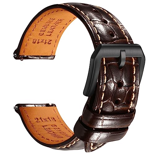 REZERO Leder-Uhrenarmbänder für Herren, Krokodilprägung Uhrenarmbänder mit Schnellverschluss, Ersatz Armband aus Echtem Leder für Uhren 19mm 20mm 21mm 22mm von REZERO