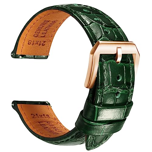 REZERO Leder-Uhrenarmbänder für Herren, Krokodilprägung Uhrenarmbänder mit Schnellverschluss, Ersatz Armband aus Echtem Leder für Uhren 19mm 20mm 21mm 22mm von REZERO