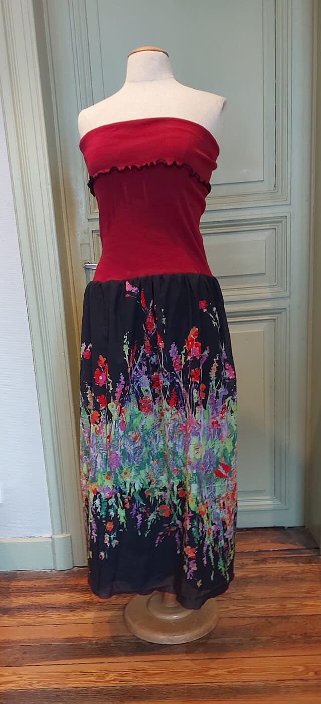 Kleid & Rock | 2 in 1 "Spring" - Weiß/Orange Oder Schwarz/Kirsche Floraler Print von REZline