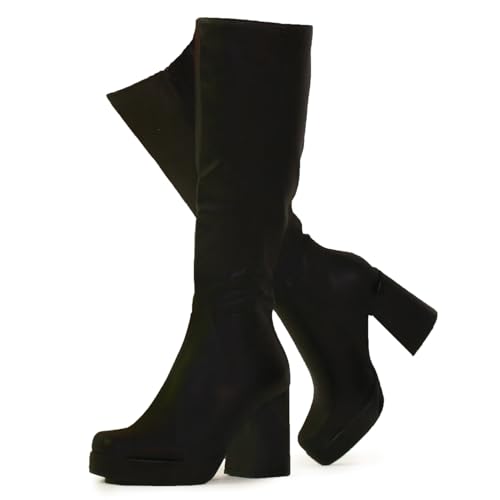 RF ROOM OF FASHION Damen Go Go Kniehohe Plateaustiefel (normale Wade), Schwarz So, 41 EU von RF ROOM OF FASHION