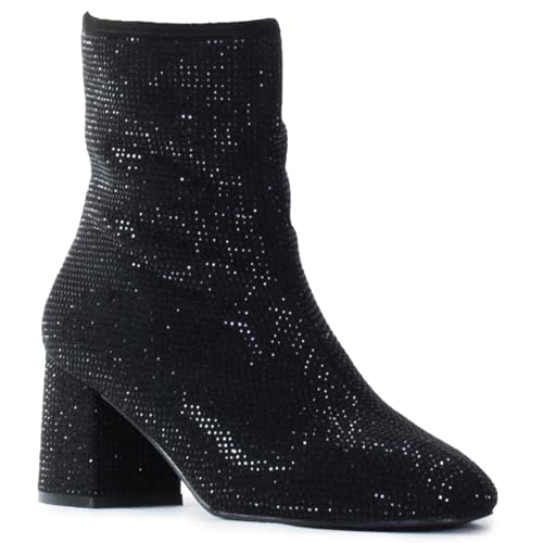 RF ROOM OF FASHION Damen Stiefeletten mit Blockabsatz, breite Breite, Übergröße, Schwarzer Strass (breite Breite), 41 EU Weit von RF ROOM OF FASHION