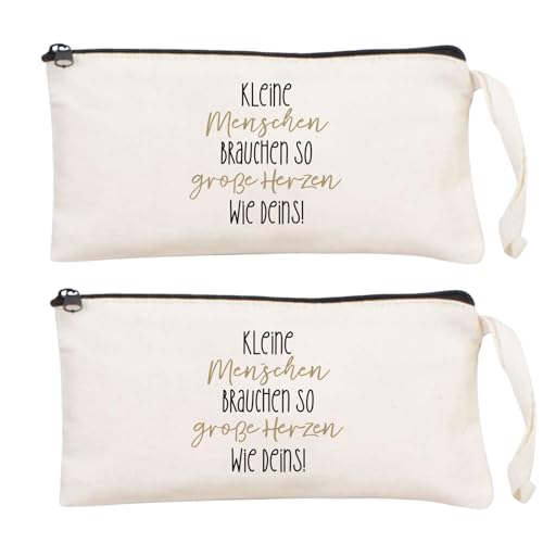 RF&CM 2 Stück Federmäppchen Erzieherin Kleine Menschen brauchen so große Herzen wie deins für Lehrerin Federmäppchen mit Spruch,Abschlußgeschenk,Baumwollfedermäppchen,Abschiedsgeschenk. von RF&CM