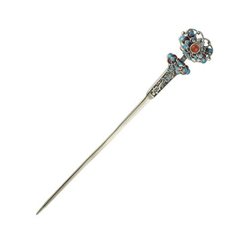 Haarnadel, Vintage-Haarnadel mit Blumenmotiv, chinesische Haarstäbchen aus S925 Sterlingsilber, elegante, verzierte Cloisonné-Ruyi-Haarstäbe lang, antikes Haarknoten-Accessoire for Braut, Frauen und M Haarnadel, Vintage-Haarnadel mit Blumenmotiv, chinesische Haarstäbchen aus S925 Sterlingsilber, elegante, verzierte Cloisonné-Ruyi-Haarstäbe lang, antikes Haarknoten-Accessoire for Braut, Frauen und M von RFDRR