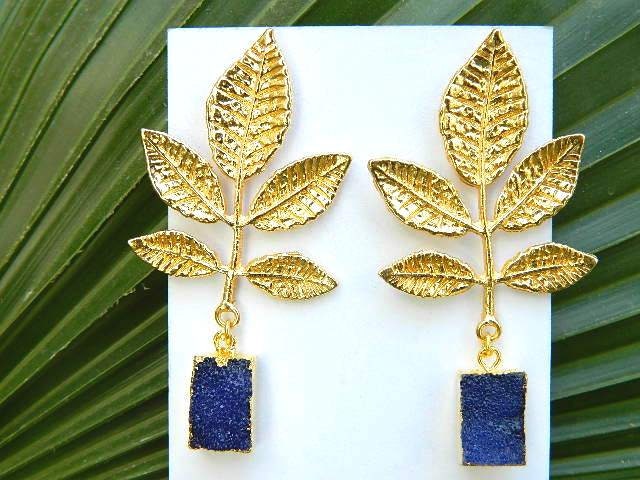 18K Gold Galvanisierte Druzy Blatt Ohrstecker, Brautschmuck von RFGemsNjewels