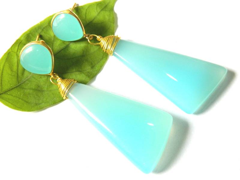 Vergoldeter Chalcedon Ohrring, Edelstein Schmuck von RFGemsNjewels