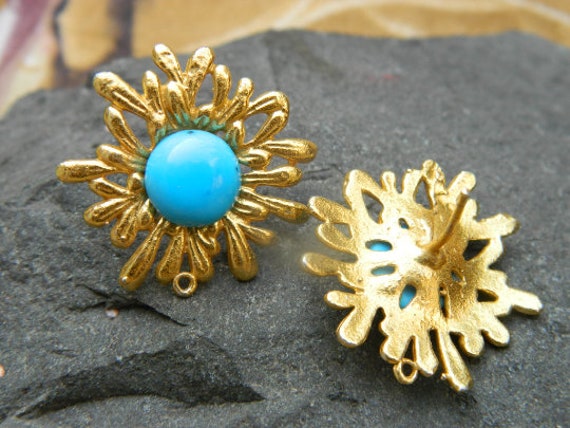 Blume Ohrstecker Türkis Natürliche Karneol & Mondstein Messing Brautjungfer Geschenk Boho Schmuck Für Sie Diy Lieferungen von RFGemsNjewels