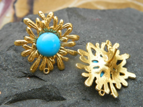 Blume Ohrstecker Türkis Natürliche Karneol & Mondstein Messing Brautjungfer Geschenk Boho Schmuck Für Sie Diy Lieferungen von RFGemsNjewels