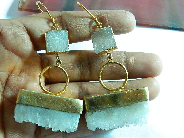 Druzy Bar Ohrring Mit 18K Gold Galvanisierte Statement Handgemachtes Geschenk Für Frauen von RFGemsNjewels