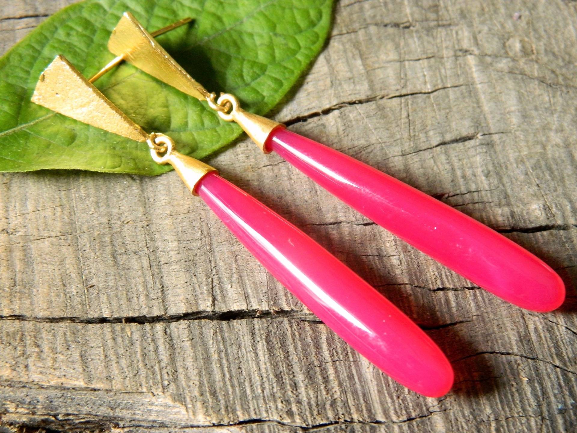 Edelstein Ohrringe Rosa Chalcedon Tropfen Ohrring Messing Ohrstecker Rose Und Kristall Quarz Modeschmuck Boho Schmuck Geschenk Für Frauen von RFGemsNjewels