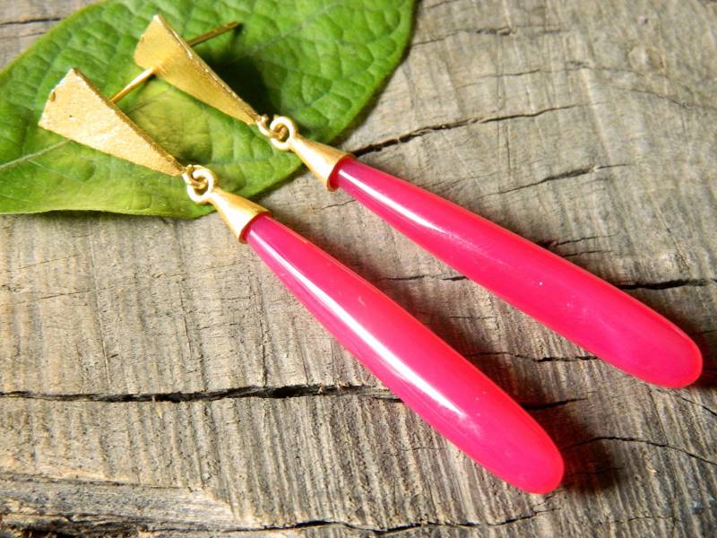 Edelstein Ohrringe Rosa Chalcedon Tropfen Ohrring Messing Ohrstecker Rose Und Kristall Quarz Modeschmuck Boho Schmuck Geschenk Für Frauen von RFGemsNjewels