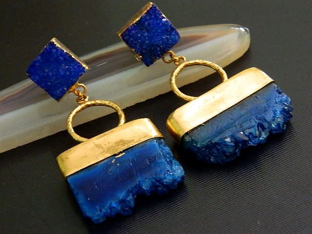 Lünette Einstellung Druzy Ohrstecker Boho Schmuck Natürliche Edelstein Ohrringe Designer Geschenk Modeschmuck von RFGemsNjewels