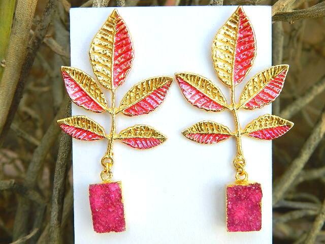 Natürliche Zucker Druzy 18K Gold Fill Galvanisierte Ohrring Mit Messingblatt Ohrstecker Handgefertigte Vintage Style Edelstein Designer Schmuck von RFGemsNjewels