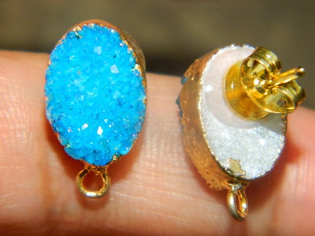 Oval Zucker Druzy Ohrstecker, 18K Gold Galvanisiert, Handgemachte Ohrring Komponente von RFGemsNjewels