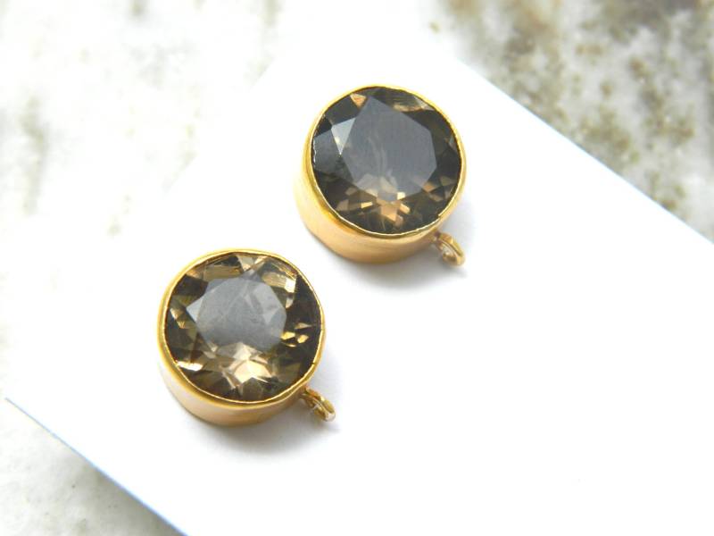 Rauchquarz Ohrstecker Vergoldet Lünette Set Edelstein Modeschmuck Zubehör Handgefertigter Einzigartiger Designer Boho Geschenk Verkauf von RFGemsNjewels