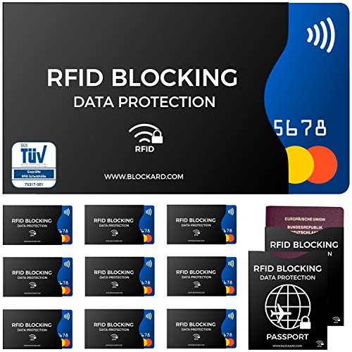 TÜV geprüfte RFID Blocker NFC Schutzhüllen (12 Stück) für Kreditkarte, EC Karte, Bank Karte, Personalausweis & Reisepass - Kreditkarten Hülle mit Schutz gegen Funk Datenklau - Kartenhülle Schutzhülle von BLOCKARD