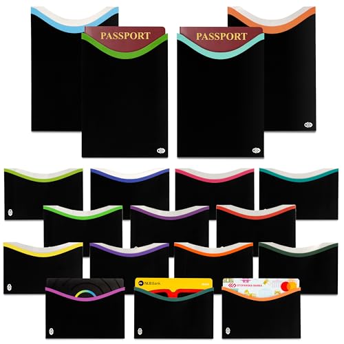 RFID Blocking Sleeves (10 Credit Card Holders & 2 Passport Holders) Top Identity Theft Protection Travel Case Set Smart Holders Fit Wallet, Purse & Cell Phones (Men & Women), 14 obere Ladung + 4 von RFID SECURE