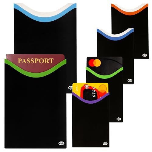 RFID Blocking Sleeves (10 Credit Card Holders & 2 Passport Holders) Top Identity Theft Protection Travel Case Set Smart Holders Fit Wallet, Purse & Cell Phones (Men & Women), 4 Seitenladungen + 2 von RFID SECURE