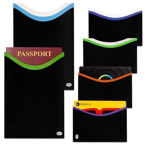 RFID Blocking Sleeves (10 Credit Card Holders & 2 Passport Holders) Top Identity Theft Protection Travel Case Set Smart Holders Fit Wallet, Purse & Cell Phones (Men & Women), 4 obere Ladung + 2 von RFID SECURE