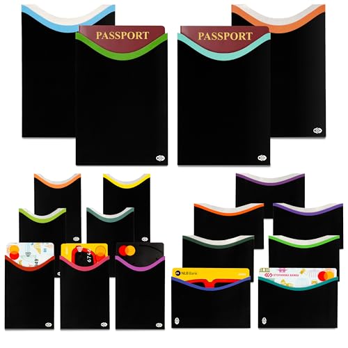 RFID Blocking Sleeves (10 Credit Card Holders & 2 Passport Holders) Top Identity Theft Protection Travel Case Set Smart Holders Fit Wallet, Purse & Cell Phones (Men & Women), 7 Seitenladungen + 7 von RFID SECURE