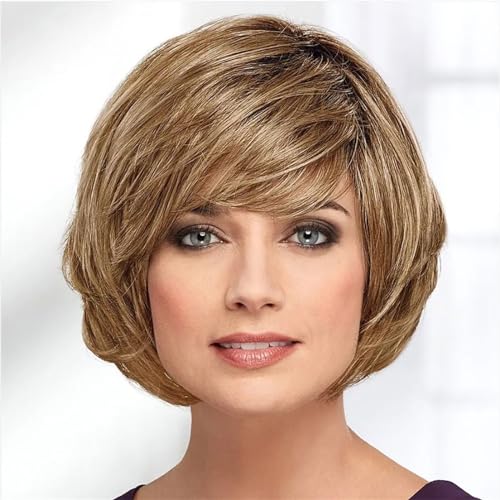 Perücken Blond Silber Braun Rot Kunsthaar Damen Kurze Gerade Ombre Bob Perücke mit Pony Perücke fasching von RFSHOPQW