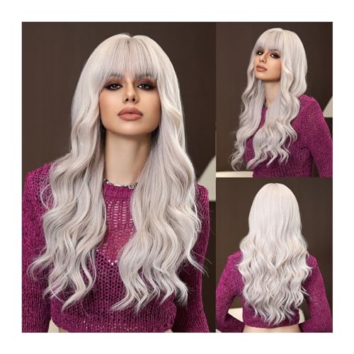 Perücken Cosplay-Party-Perücke, Hochtemperaturfaser, Braun bis Platin, Ombre, lange gewellte Kunsthaar-Perücken mit Pony for Frauen Perücke fasching von RFSHOPQW