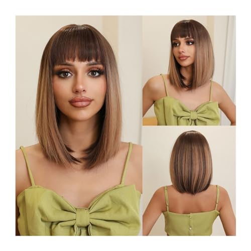 Perücken Hitzebeständige Naturhaar-Perücke, blond, rosa, Ombré-Stil, kurze Bob-Perücke mit Pony, synthetische gerade Cosplay-Lolita-Perücken for schwarze Frauen Perücke fasching von RFSHOPQW