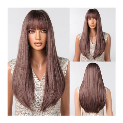 Perücken Hitzebeständige schwarze Haare, lange gerade Perücken for Frauen, natürliches Haar, synthetische Perücken, tägliches Cosplay Perücke fasching von RFSHOPQW
