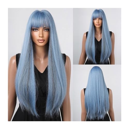 Perücken Hitzebeständige schwarze Haare, lange gerade Perücken for Frauen, natürliches Haar, synthetische Perücken, tägliches Cosplay Perücke fasching von RFSHOPQW