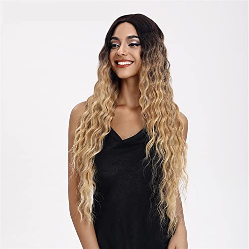 Perücken Synthetische Spitze Perücke lange tief gewellte Ombre Blonde Hochtemperaturperücken Synthetische Perücken for schwarze Frauen Cosplay Perücken Perücke fasching von RFSHOPQW