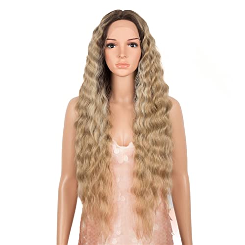 Perücken Synthetische Spitze Perücke lange tief gewellte Ombre Blonde Hochtemperaturperücken Synthetische Perücken for schwarze Frauen Cosplay Perücken Perücke fasching von RFSHOPQW