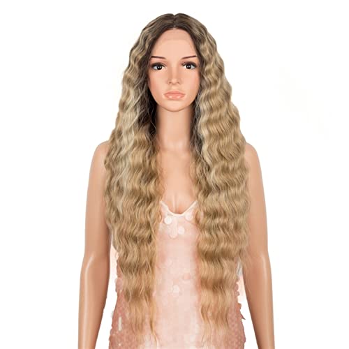 Perücken Synthetische Spitze Perücke lange tief gewellte Ombre Blonde Hochtemperaturperücken Synthetische Perücken for schwarze Frauen Cosplay Perücken Perücke fasching von RFSHOPQW