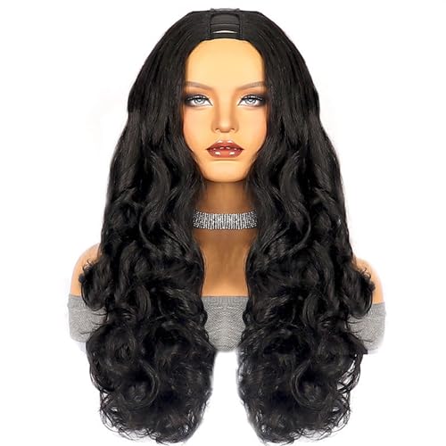 Perücken U-Teil-V-Teil-Perücke, weiche Yaki-Körperwelle, Kunsthaar-Perücke, hitzebeständig, leimlose Halbperücken for schwarze Frauen, for Tragen und Mitnehmen Perücke fasching von RFSHOPQW